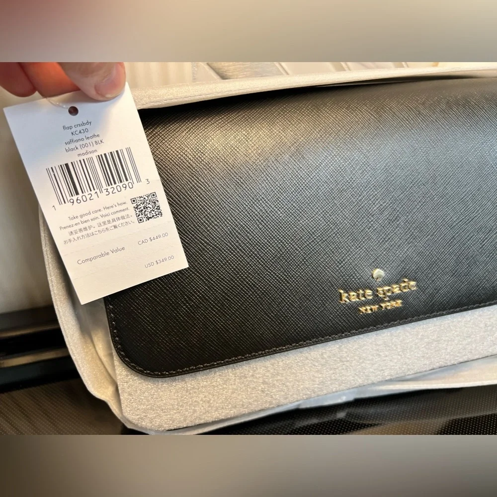 NIP Kate Spade Madison Flap Convertible Crossbody Black Leather